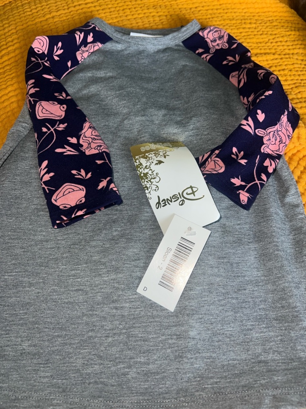 Disney Girls' Gray Top with Navy and Pink Character Sleeves